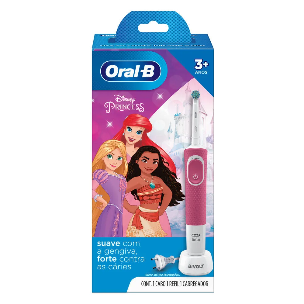 Escova Dental Elétrica Infantil Oral-B Vitality Kids Disney Princesas Cerdas Extra Macias +3 anos 1 Unidade Bivolt