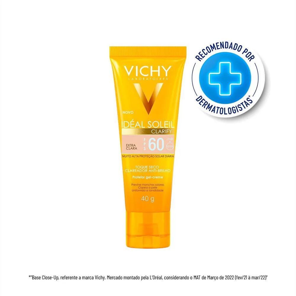 Protetor Solar Facial Vichy Ideal Soleil Clarify FPS60 Cor Extra Clara 40g