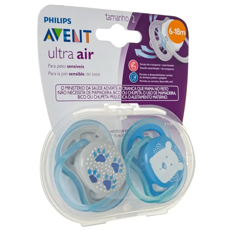 Chupeta Philips Avent Ultra Air de 6 a 18 meses Silicone Azul 2 Unidades
