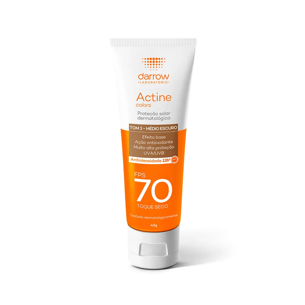 Protetor Solar Facial Darrow Actine Colors Toque Seco FPS70 Cor Pele Morena Mais 40g