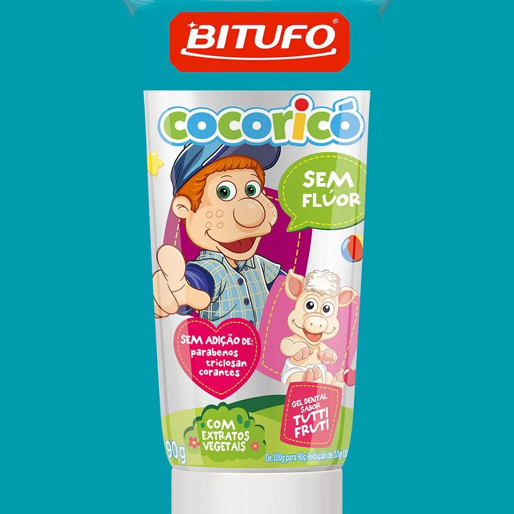 Gel Dental Infantil Bitufo Cocoricó Sem Flúor Sem Corantes Sabor Tutti Frutti 90g