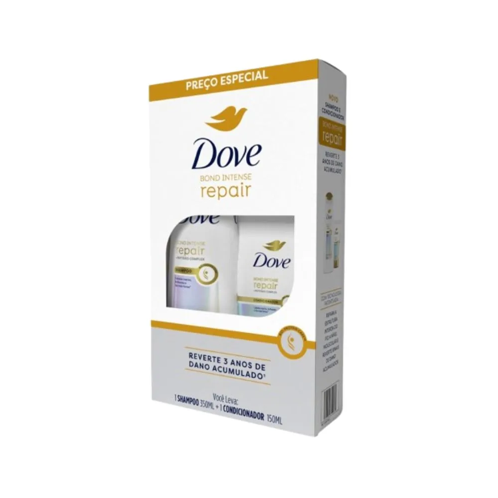Kit Shampoo Dove Bond Intense Repair 350ml 1 Unidade + Condicionador Dove Bond Intense Repair 150ml 1 Unidade