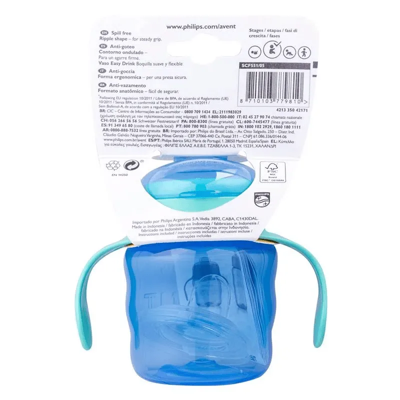 Copo de Transição Philips Avent Easy Sip +6 meses Antivazamento com Alças Azul 200ml 1 Unidade
