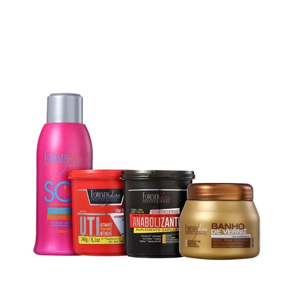 Forever Liss - Máscaras UTI 240g + Anabolizante 240g + Verniz 240g + Antiemborrachamento 300ml