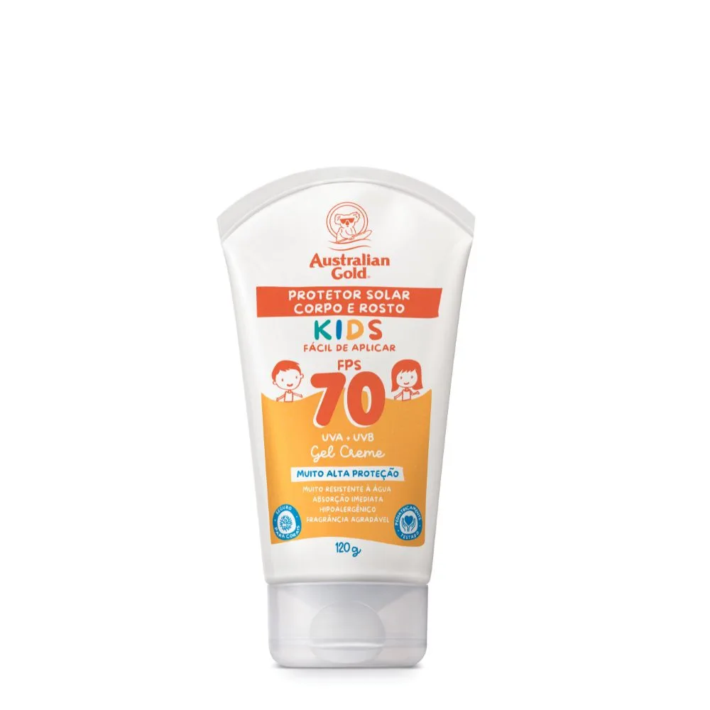 Protetor Solar Australian Gold Kids FPS70 Rosto e Corpo Gel Creme 120g