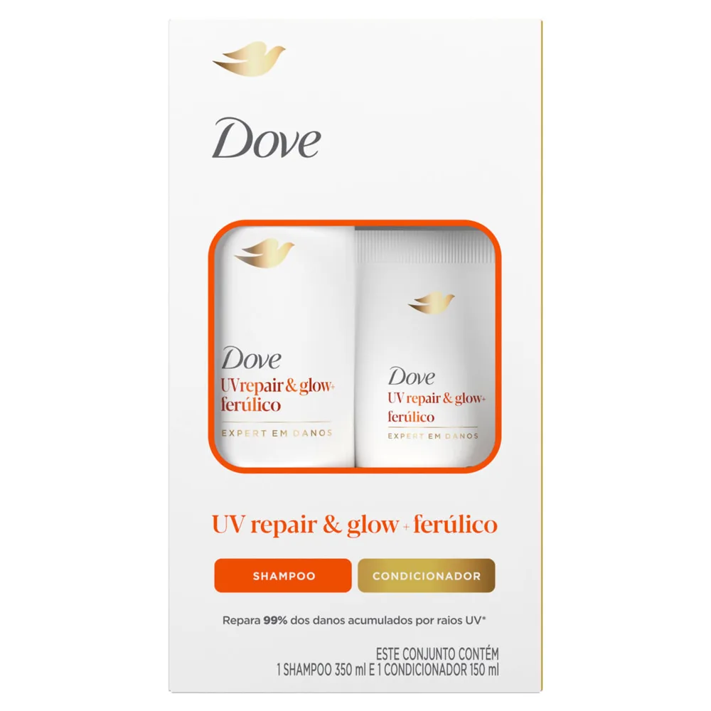 Kit Dove Shampoo 350ml + Condicionador 150ml Uv Repair Glow + Ferúlico