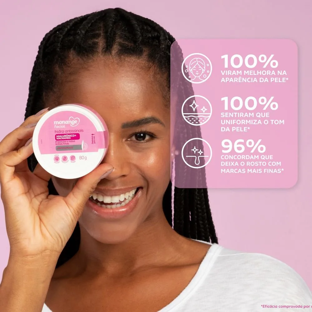 Creme Facial Monange Hidratante Antissinais com Ácido Hialurônico e Niacinamida 80g