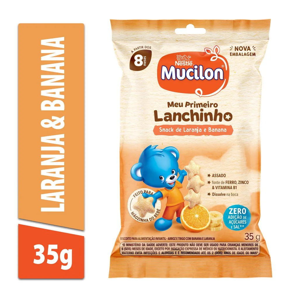 Snack Infantil Mucilon Meu Primeiro Lanchinho Sabor Laranja e Banana 35g