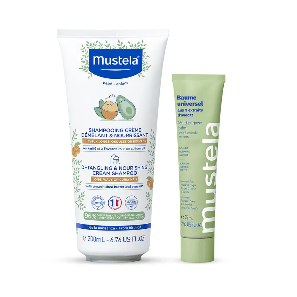 Kit Mustela Shampoo Infantil Cachos Desembaraçados 200ml + Bálsamo Hidratante Multifuncional Sem Perfume 75ml
