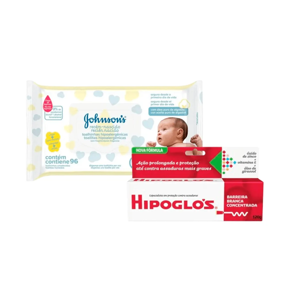 Kit Johnson's Baby Lenços Umedecidos Sem Fragrância 96 Unidades + Hipoglós Original Pomada 120g