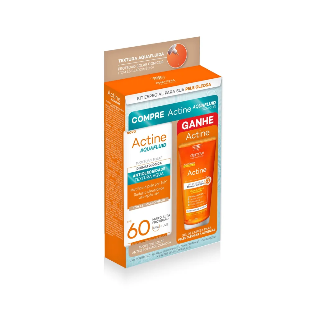 Kit Facial Darrow Actine Aquafluid Fps60 Com Cor 40g + Actine Gel De Limpeza 40g