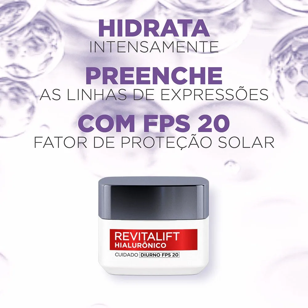 Creme Facial L'Oréal Paris Revitalift Hialurônico Anti Idade Diurno FPS 20 50ml