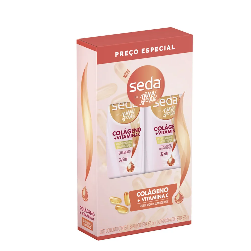 Kit Shampoo Seda by Niina Secrets Colágeno + Vitamina C 325ml 1 Uni + Condicionador Colágeno + Vitamina C 325ml 1 Uni