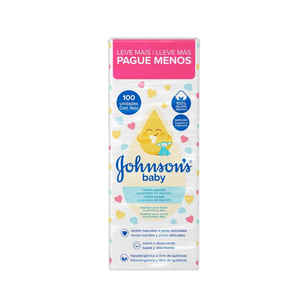 Algodão Quadrado Sem Perfume Johnsons Baby 100 Unidades Leve Mais Pague Menos