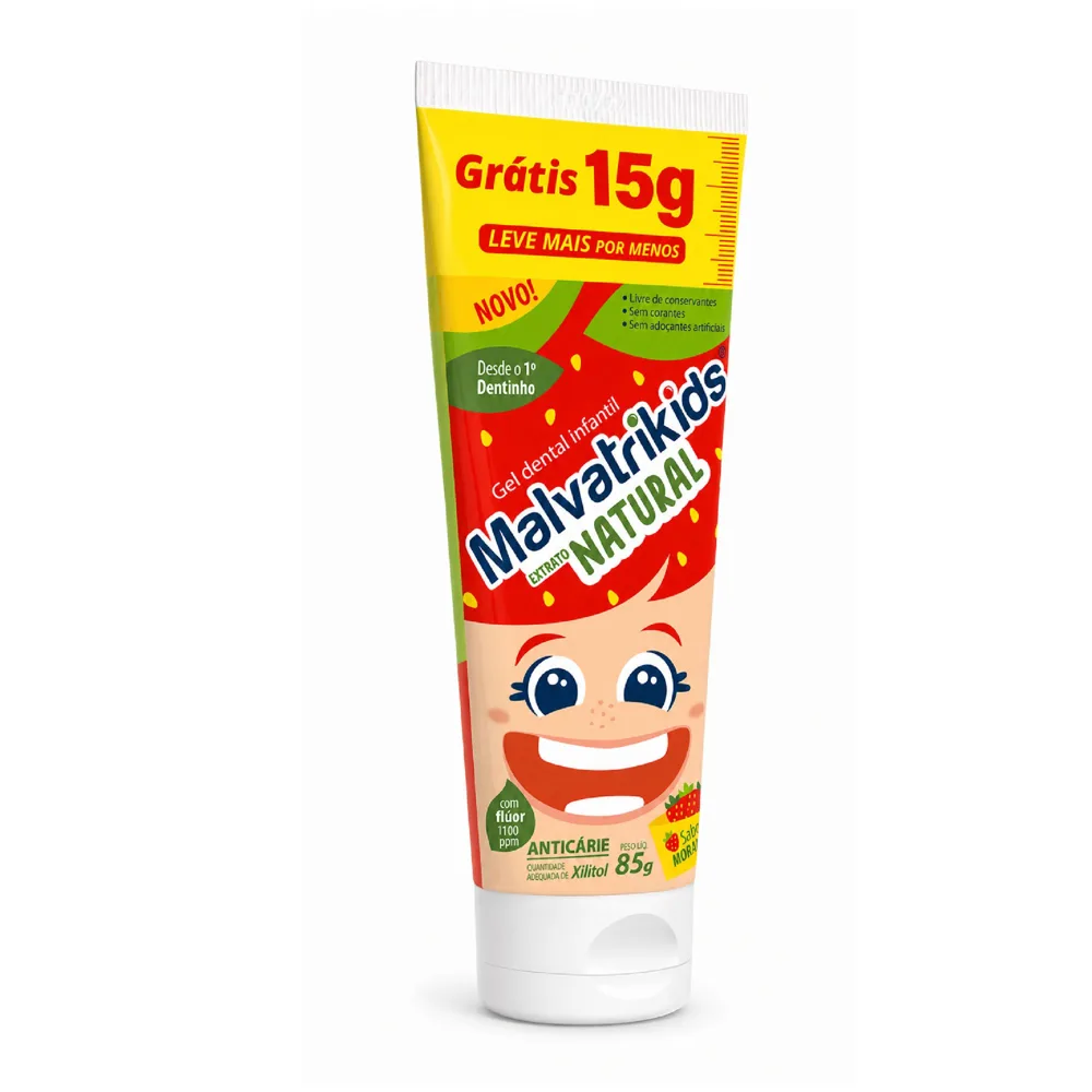 Gel Dental Malvatrikids Extrato Natural Morango 85g