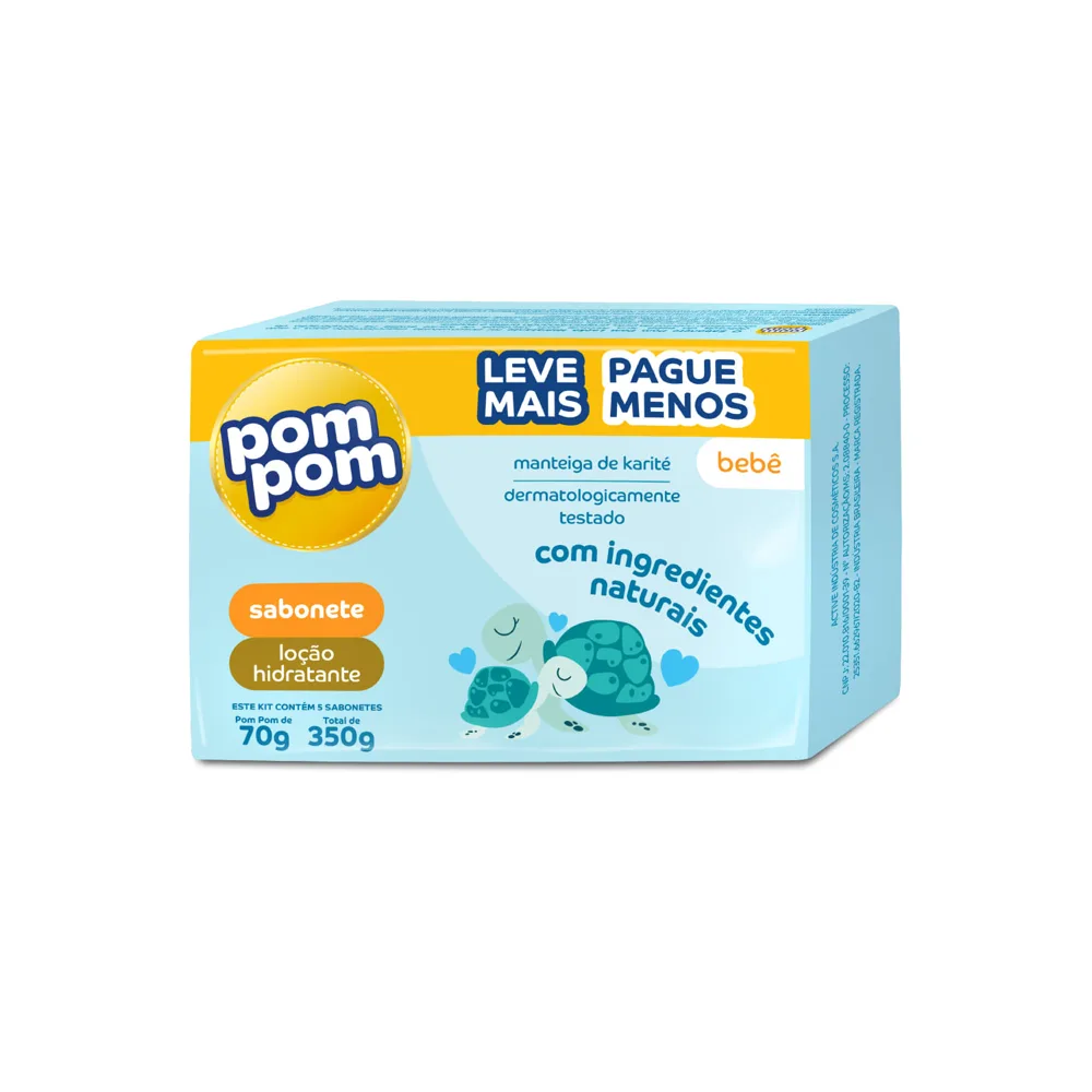 Kit Sabonetes em Barra Infantil Pom Pom Hidratante 70g 5 Unidades