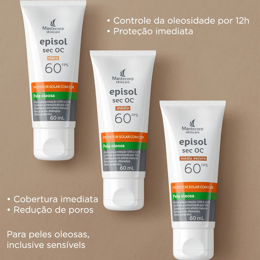Protetor Solar Facial Episol Sec OC FPS60 Médio Escuro 60g