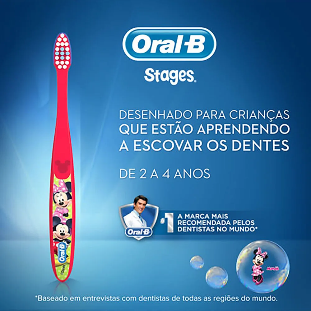 Escova Dental Infantil Oral-B Mickey & Minnie Cerdas Macias 2 Unidades