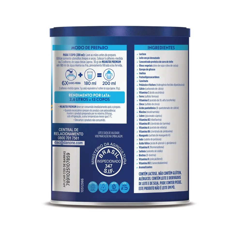 Composto Lácteo Infantil Milnutri Premium 1 a 5 anos 800g