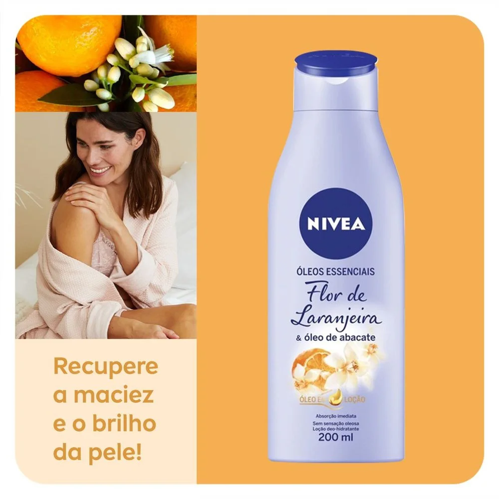 Loção Corporal Nivea Óleos Essenciais Hidratante Flor de Laranjeira e Óleo de Abacate 200ml
