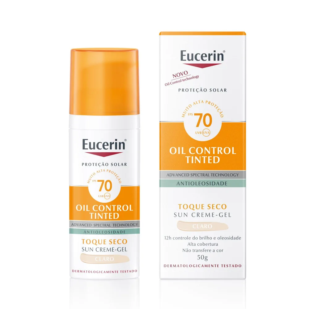 Protetor Solar Facial Eucerin Sun Oil Control FPS70 Toque Seco Gel Creme Tom Claro 50ml