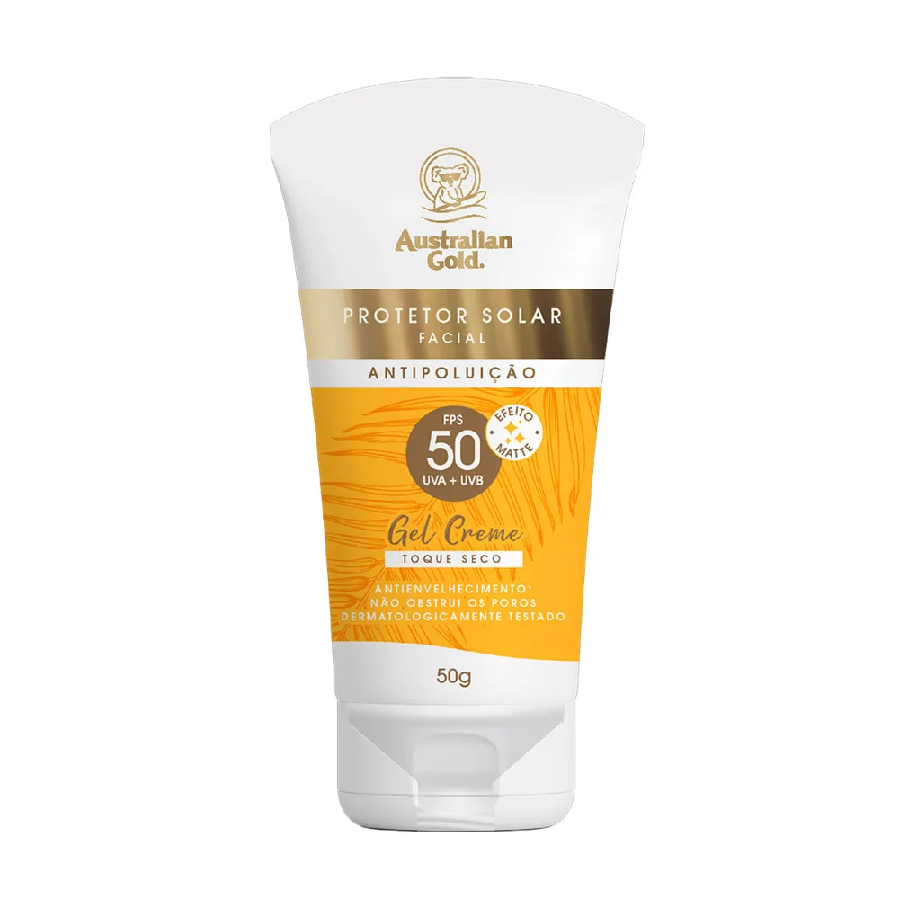 Protetor Solar Facial Australian Gold Anti Poluição FPS50 Efeito Matte 50g