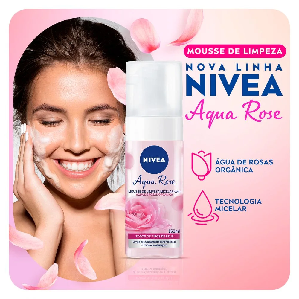 Mousse de Limpeza Facial Nivea Aqua Rose com Água de Rosas Orgânica 150ml