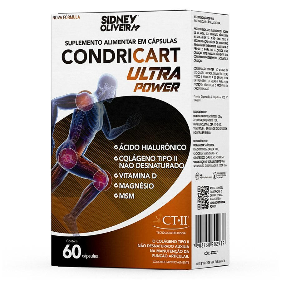 Colágeno Tipo II + Vitamina D3 + Magnésio + Ácido Hialurônico + MSM Condricart Ultra Power 60 Cápsulas