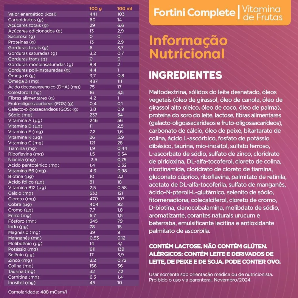 Suplemento Alimentar Infantil Fortini Complete Sabor Vitamina de Frutas 800g