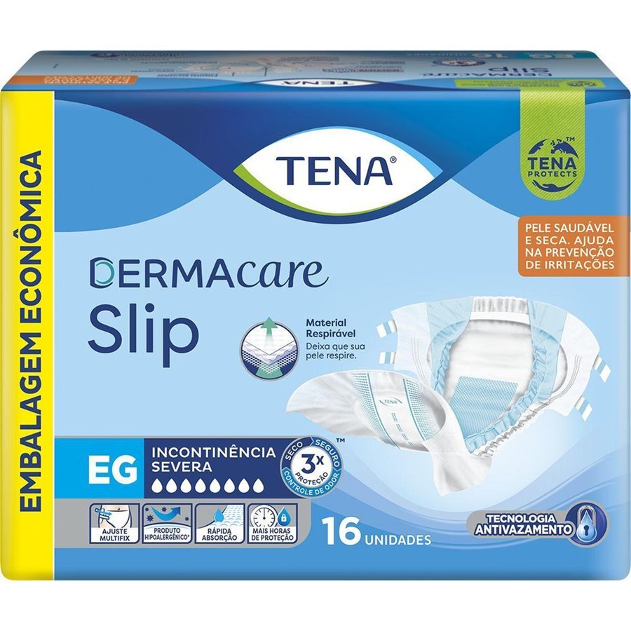 Fralda Geriátrica Unissex Tena Dermacare Slip Eg - 16 Unidades