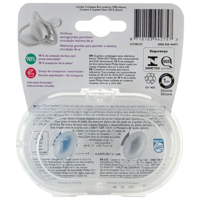 Chupeta Philips Avent Ultra Air de 6 a 18 meses Silicone Azul 2 Unidades