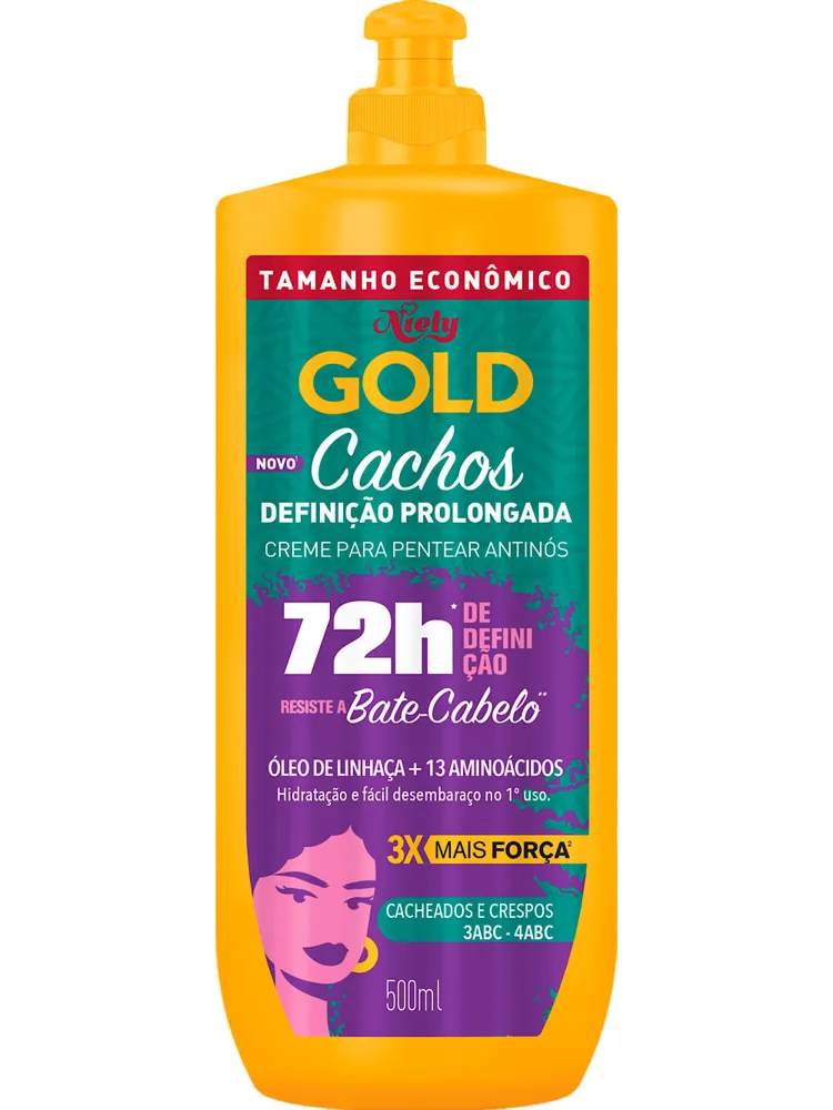 Creme Para pentear niely gold Cachos definição prolongada 72h Com 500ml