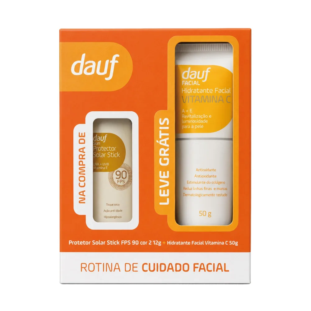 Kit Dauf Hidratante Facial Vitamina C 50g + Protetor Solar Stick Fps90 Cor 2 12g