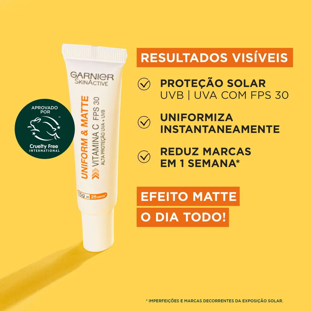 Protetor Solar Facial Garnier Uniform & Matte Hidratante Vitamina C FPS30 15g