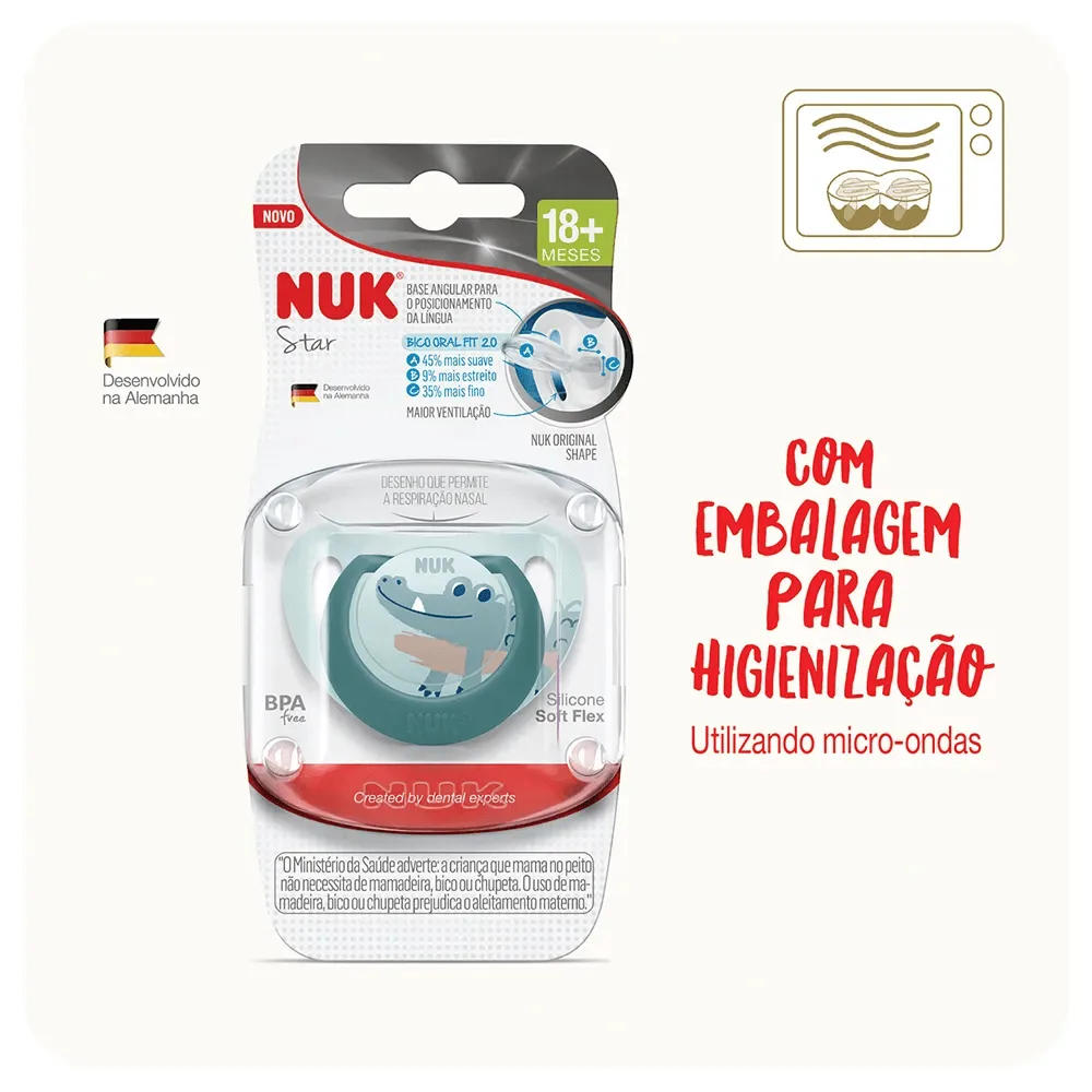 Chupeta NUK Genius Oral Fit +18 meses Soft Flex Silicone Azul Tamanho 3 1 Unidade