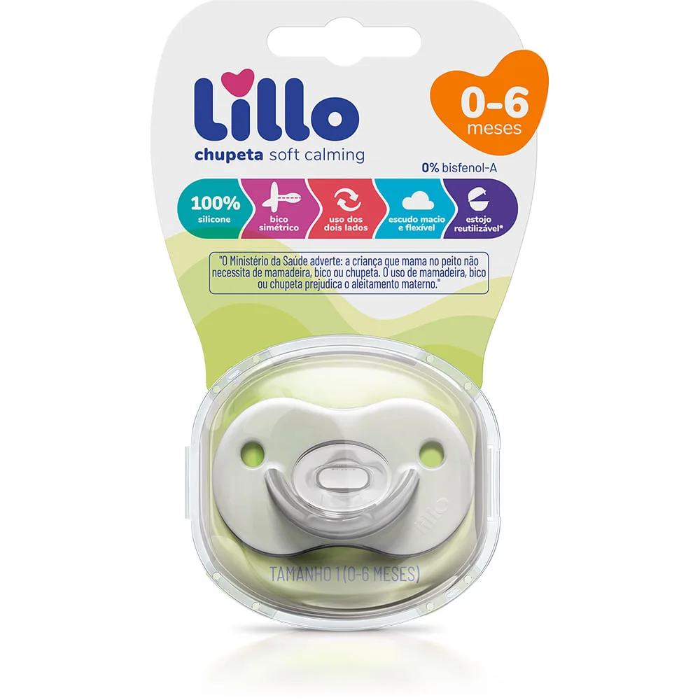 Chupeta Lillo Soft Calming Bico Simétrico de 0 a 6 meses Silicone Neutra Tamanho 1 1 Unidades + estojo esterilizável