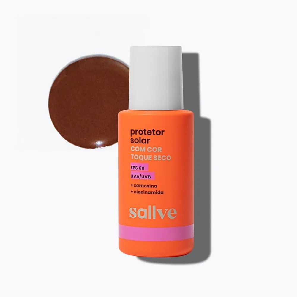 Protetor Solar Facial Sallve Toque Seco FPS60 Carnosina + Niacinamida Cor 90 40g
