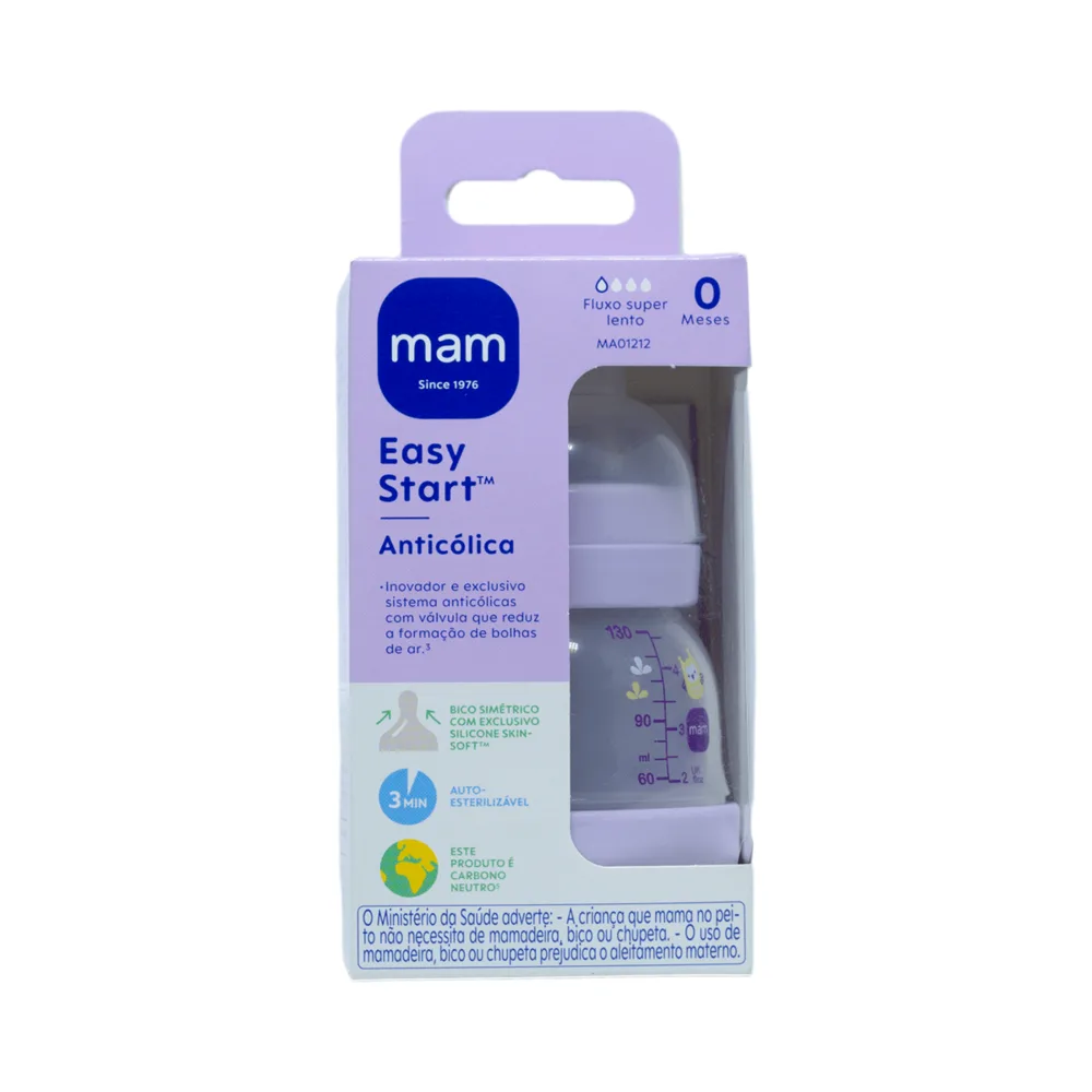 Mamadeira MAM Easy Start Anticólica Bico de Silicone de 0 a 6 meses Rosa 130ml 1 Unidade