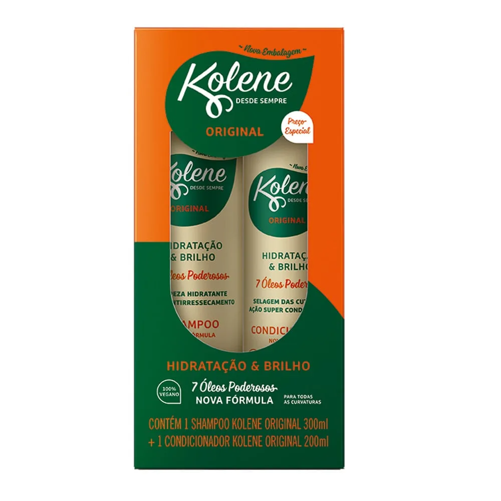 Kit Shampoo Kolene Original Hidratação & Brilho 300ml 1 Unidade + Condicionador Kolene Original Hidratação & Brilho 200ml 1 Unidade