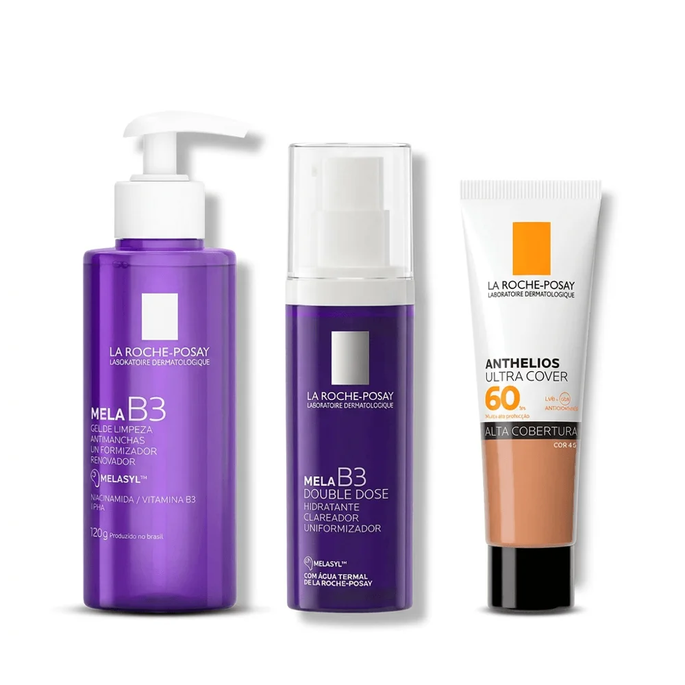 Kit La Roche-Posay Mela B3 Gel de Limpeza 120g + Hidratante Clareador 40ml + Anthelios Ultra Cover Cor 4.0 30g