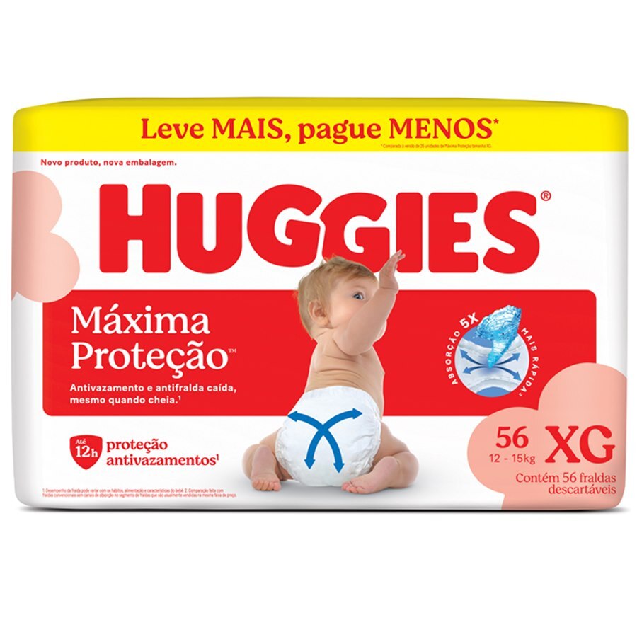 Fralda Huggies Máxima Proteção Xg - 56 Unidades