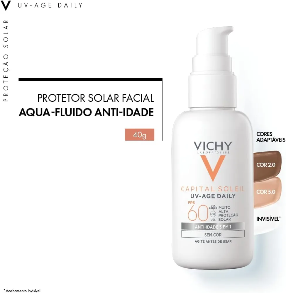 Protetor Solar Facial Vichy Capital Solei Uv-Age FPS60 Cor 2.0 40g
