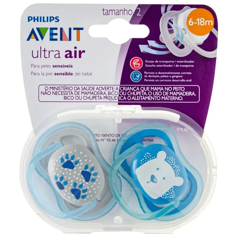 Chupeta Philips Avent Ultra Air de 6 a 18 meses Silicone Azul 2 Unidades