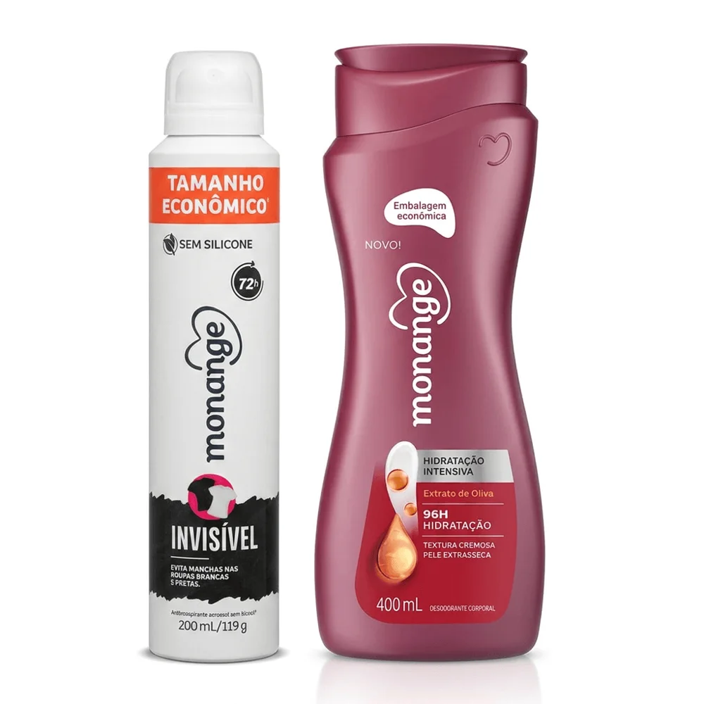Kit Monange Hidratação Intensiva Loção Hidratante Extrato de Oliva 400ml + Desodorante Antitranspirante Invisível Aerossol 200ml