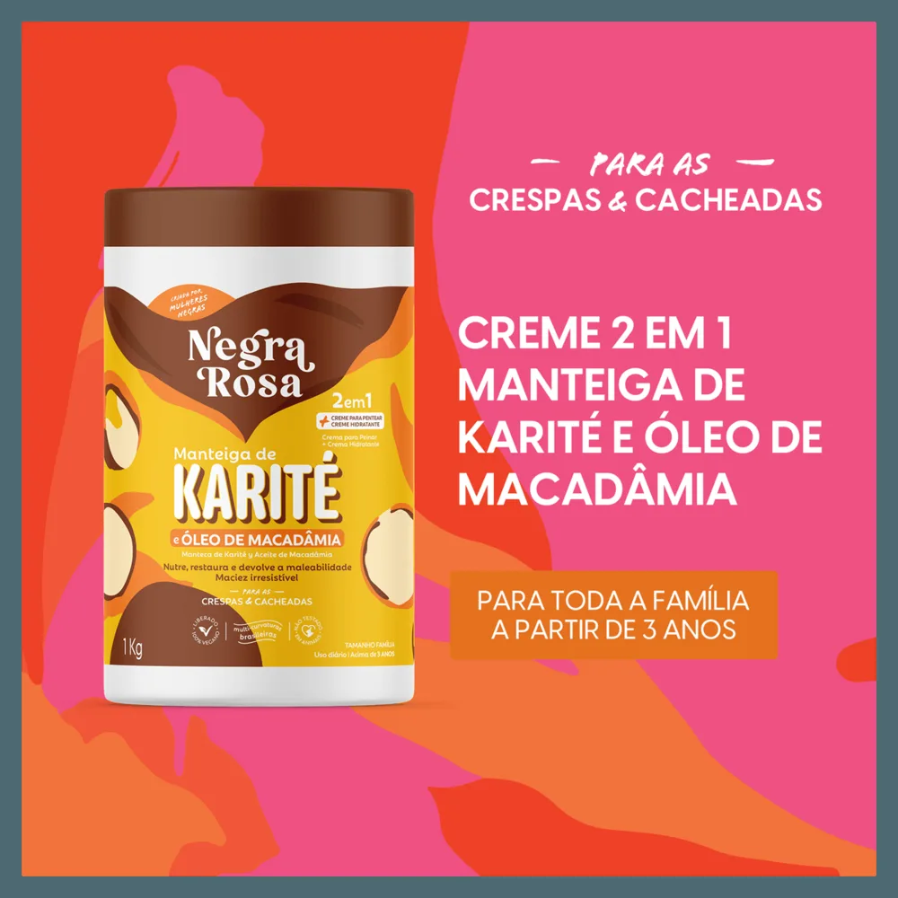 Creme Para Pentear Negra Rosa 2 Em 1 Manteiga De Karité 1kg