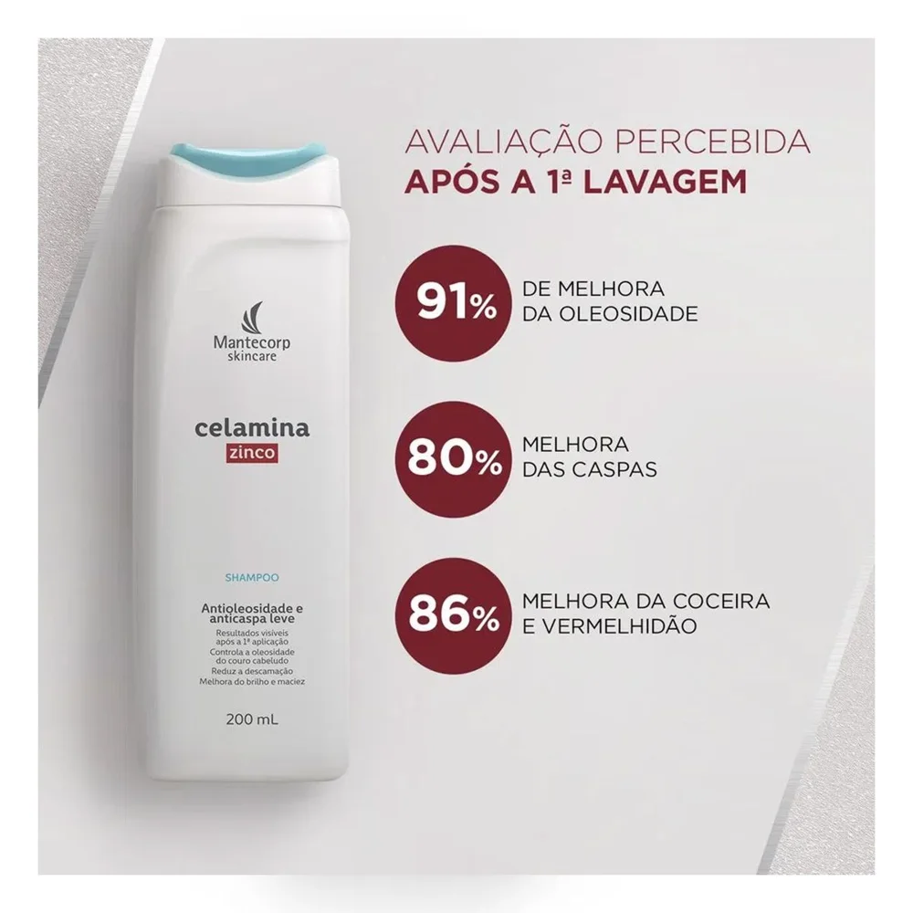 Shampoo Anticaspa Celamina Zinco Controle da Oleosidade 200ml