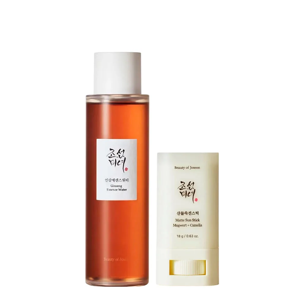 Kit Beauty of Joseon Água de Essência de Ginseng 150ml + Camelia Matte Sun FPS50 Protetor Solar Facial Stick 18g