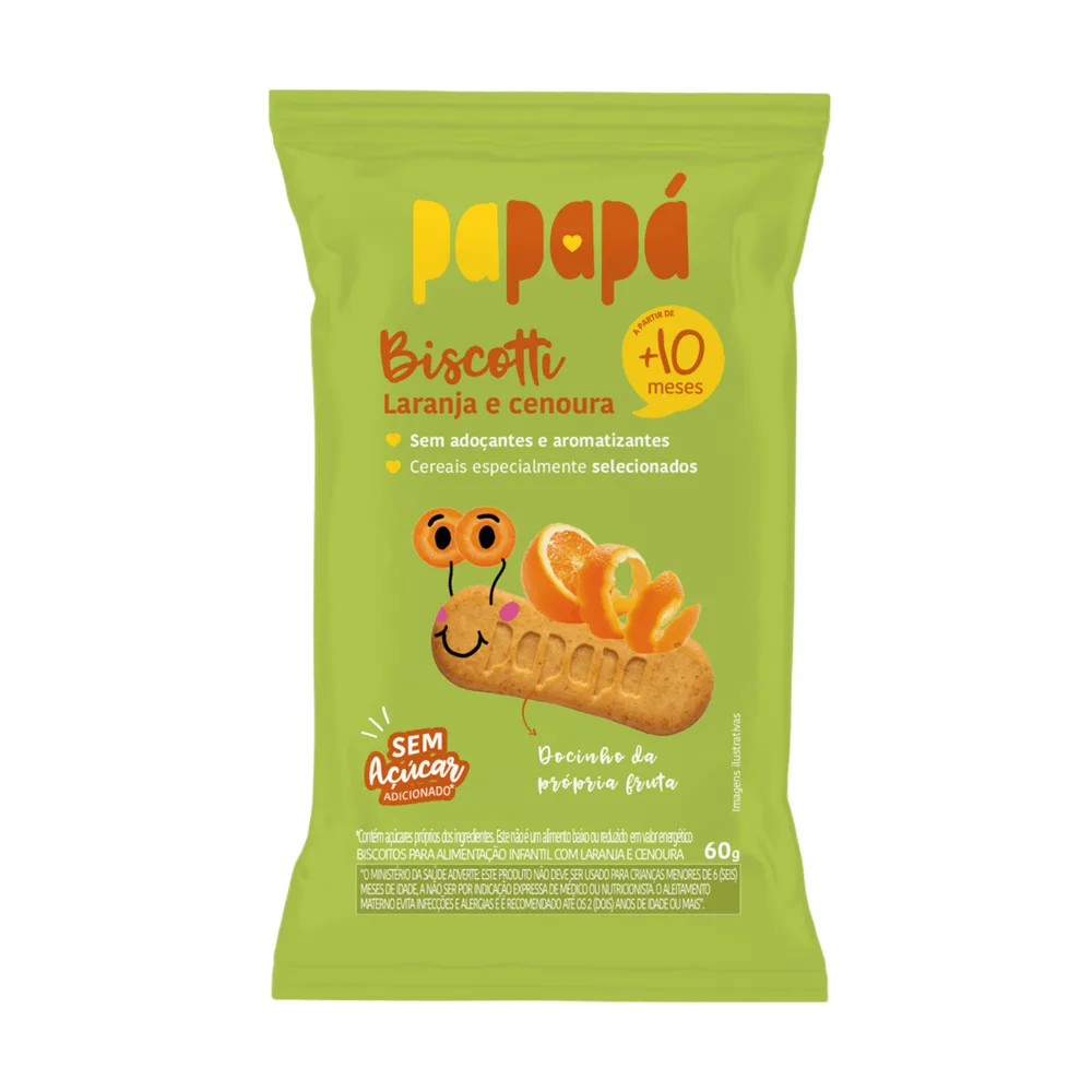 Biscoito Infantil Papapá Biscotti Sabor Laranja e Cenoura Sem Açúcar +10meses 60g