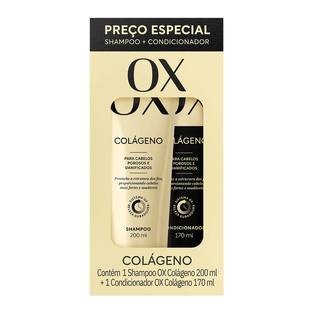 Kit Shampoo OX Colágeno 200ml 1 Unidade + Condicionador OX Colágeno 170ml 1 Unidade