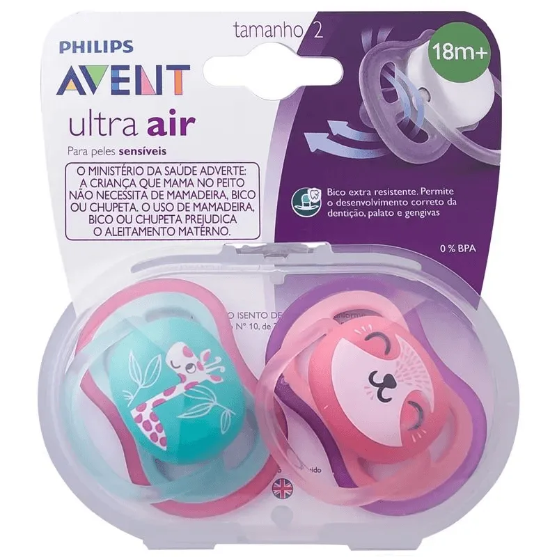 Chupeta Philips Avent Ultra Air +18 meses Silicone Rosa 2 Unidades